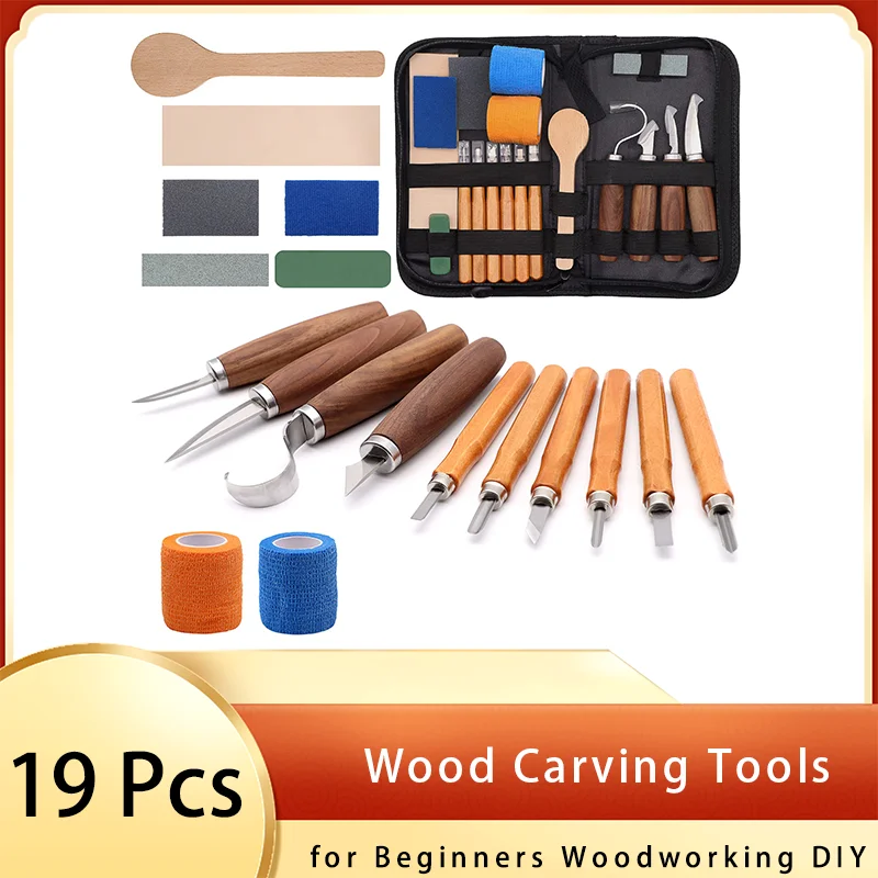 Woodworking Kits For Adults - Holzschnitzmesser-Werkzeug-Set, 19-teilig, Löffel-Schnitzrohlinge, Holzschnitz-Set für Anfänger,