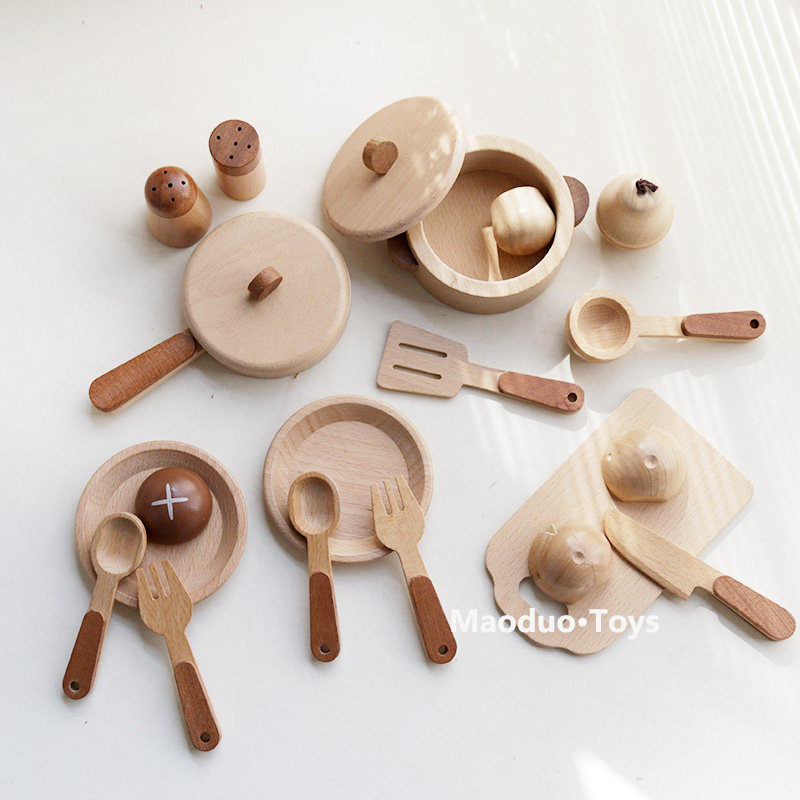 Woodworking Ideas - Maoduo Spielzeug Buchenholz Kinderküche Spielset Kochutensilien